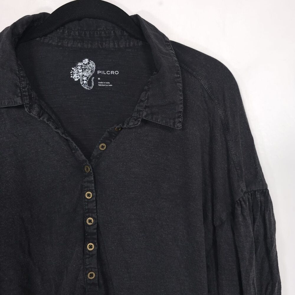 ANTHROPOLOGIE PILCRO Black Button Front Blouse Women M Long Sleeve Cotton Modal - Picture 10 of 11